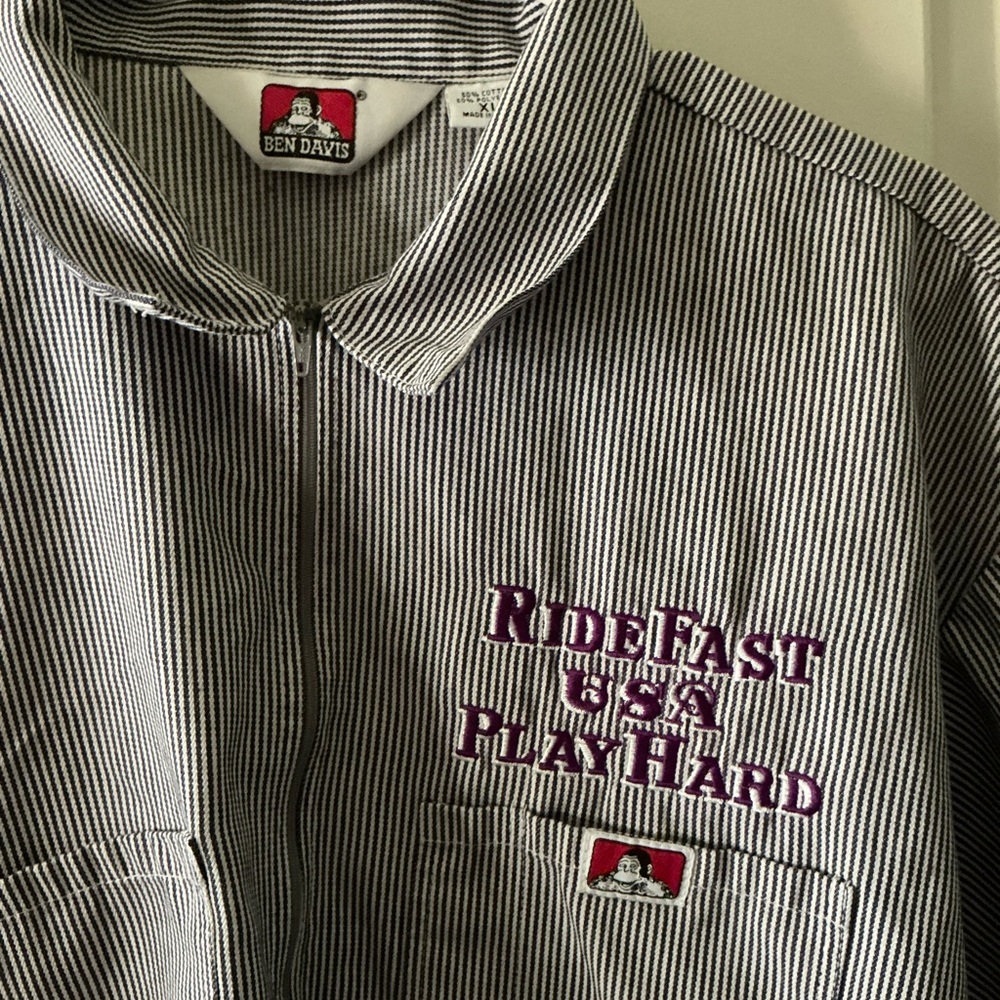 Vintage Ben Davis Black and White Striped Shirt. 1/4 zip front.